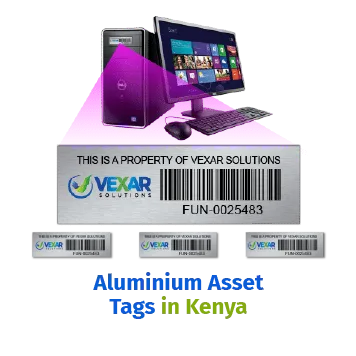 Vexar aluminium asset tagging in Nairobi, Kenya Vexar aluminium barcode asset tagging for computers in Nairobi, Kenya