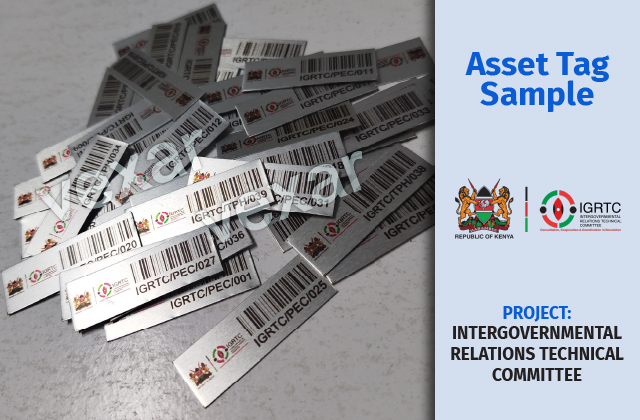 Barcode asset tags manufactured in Nairobi for banking equipment registers