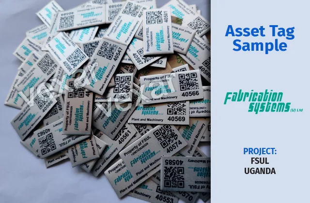 QR code asset tag sample linked to an equipment record QR code asset tag being scanned with a smartphone during a count