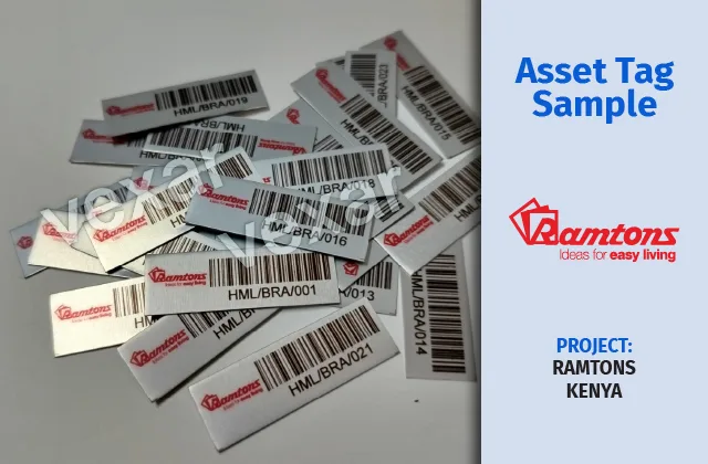 Acetone-activated adhesive asset tag samples from Vexar in Nairobi Acetone-activated tamper-evident asset tags produced in Nairobi, Kenya